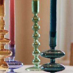 Anthropologie Green Delaney Glass Candle Holder